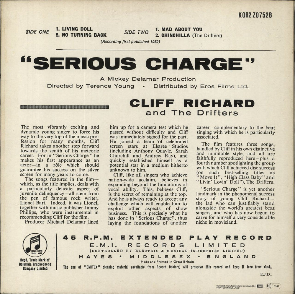 Cliff Richard The Cliff Richard - The Shadows E.P. Collection Vol 1: Serious Charge Dutch 12" vinyl single (12 inch record / Maxi-single)