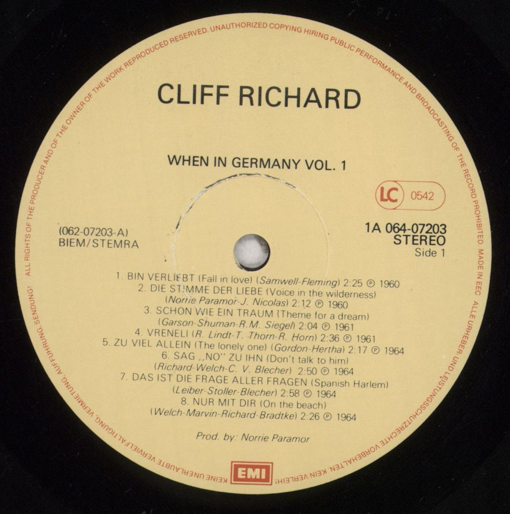 Cliff Richard When In Germany Vol. 1 Belgian vinyl LP album (LP record) RICLPWH844587
