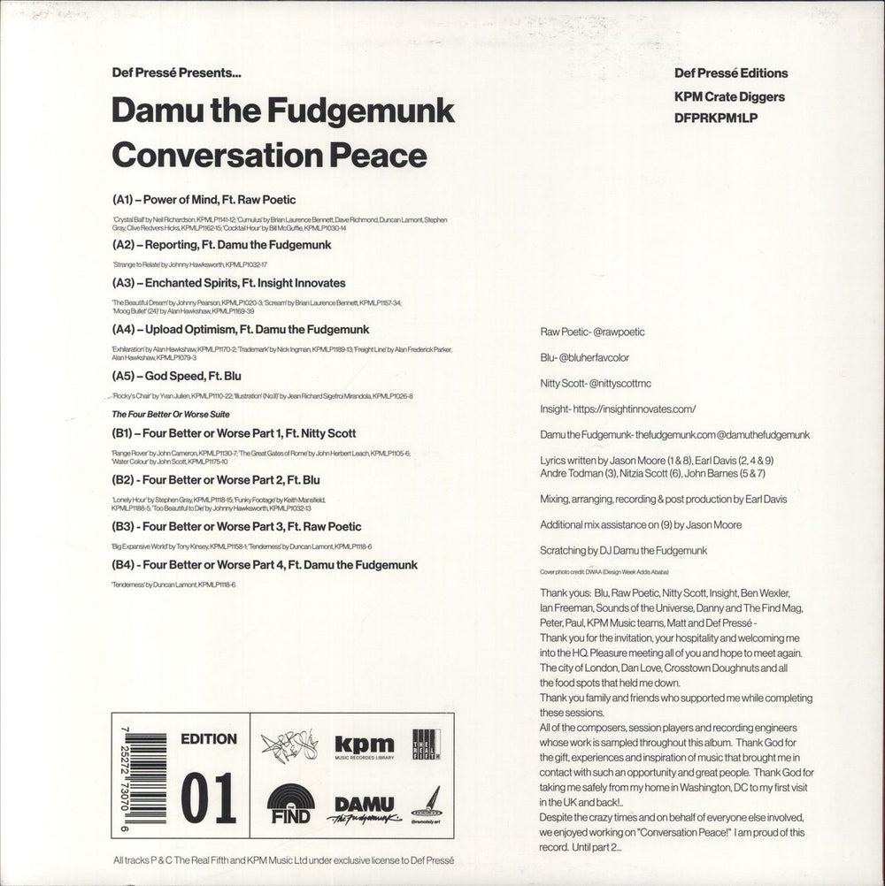 Damu The Fudgemunk Conversation Peace UK vinyl LP album (LP record) 725272730706