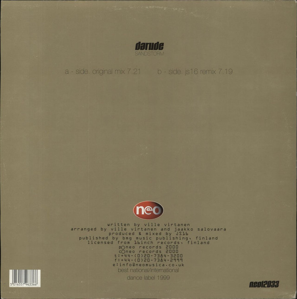 Darude Sandstorm - Gold Edition UK 12" vinyl single (12 inch record / Maxi-single) 5016557963366