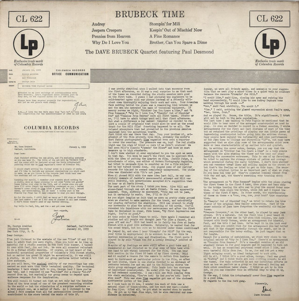 Dave Brubeck Brubeck Time US vinyl LP album (LP record)