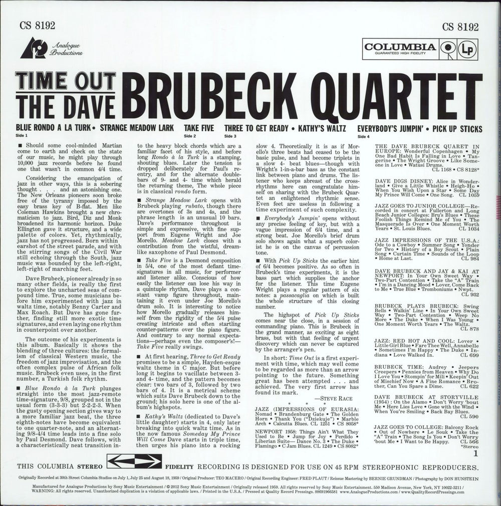 Dave Brubeck Time Out - 200g US 2-LP vinyl record set (Double LP Album)