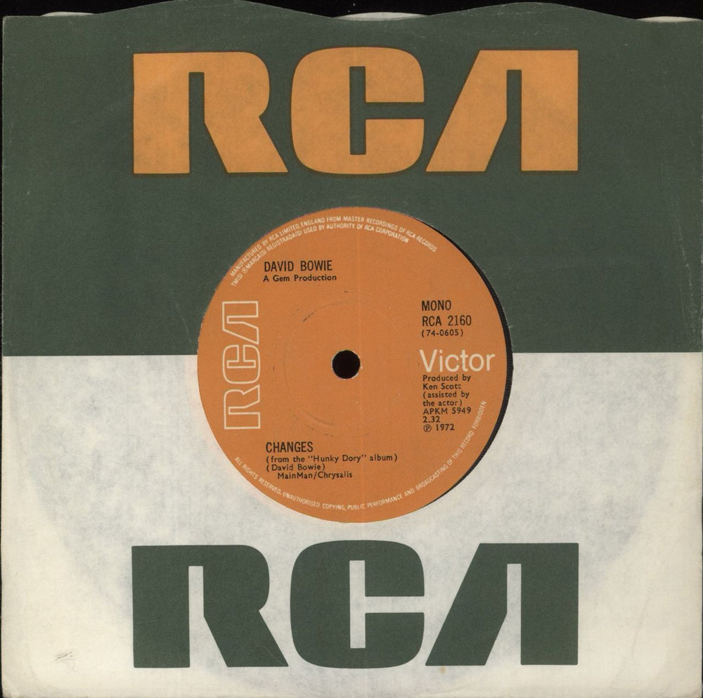 David Bowie Changes - solid UK 7" vinyl single (7 inch record / 45) RCA2160