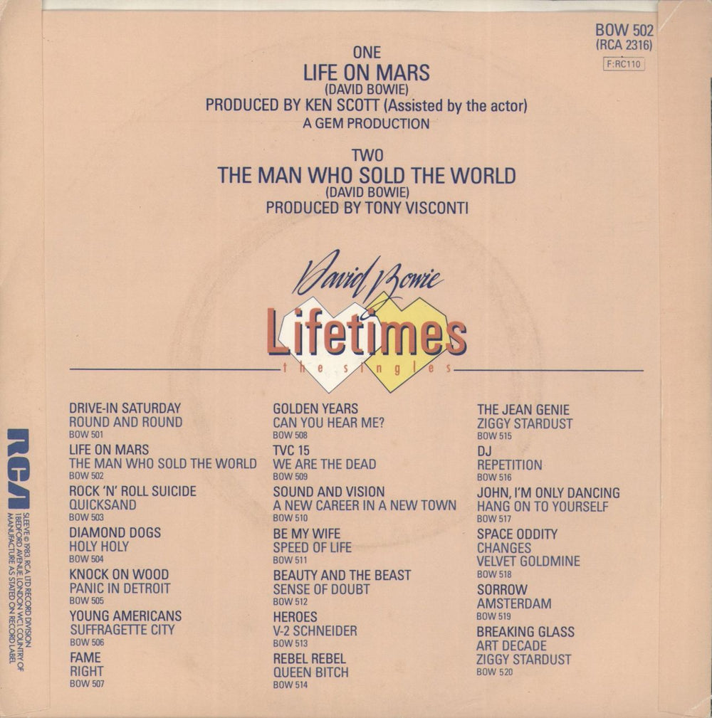 David Bowie Life On Mars UK 7" vinyl single (7 inch record / 45)
