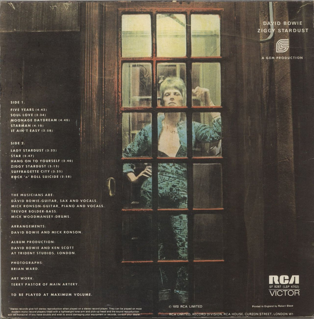 David Bowie The Rise And Fall Of Ziggy Stardust And The Spiders From Mars Canadian vinyl LP album (LP record)