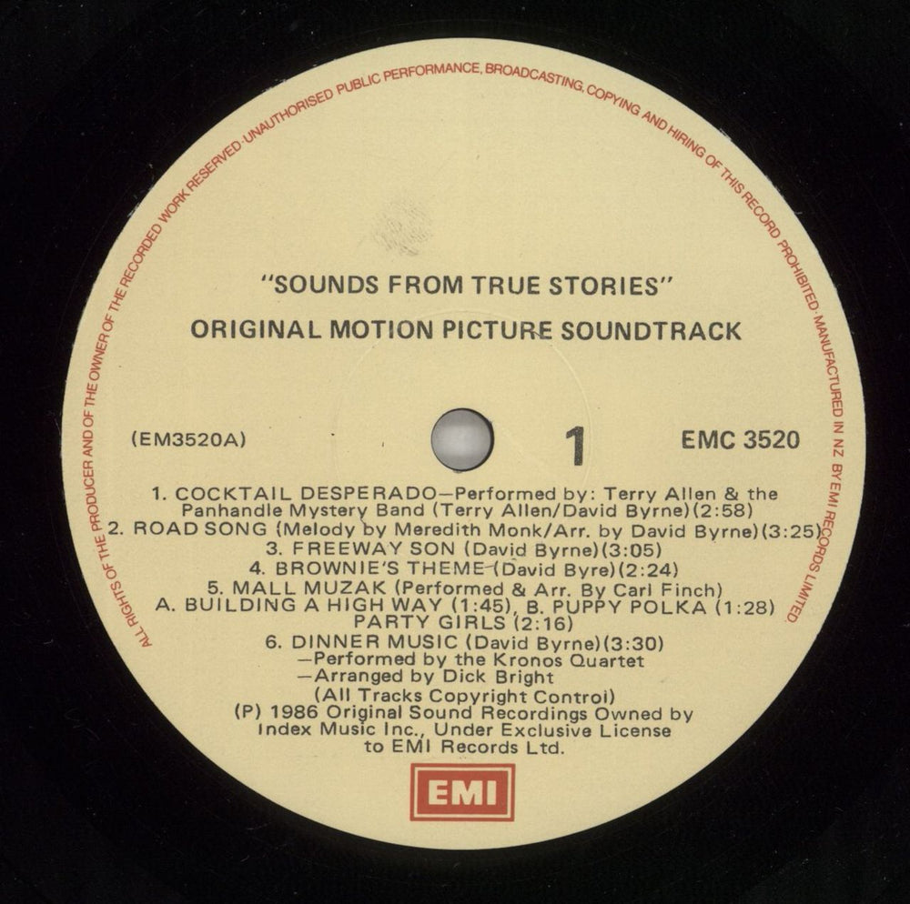 David Byrne Sounds From True Stories New Zealand vinyl LP album (LP record) BYNLPSO873309