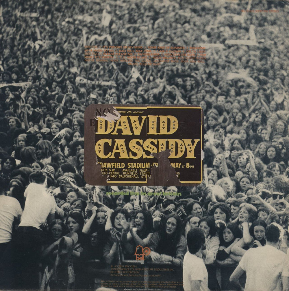 David Cassidy World Tour '74 UK vinyl LP album (LP record)