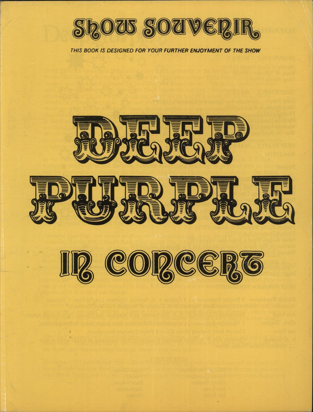 Deep Purple Show Souvenir - Yellow UK tour programme PROGRAMME