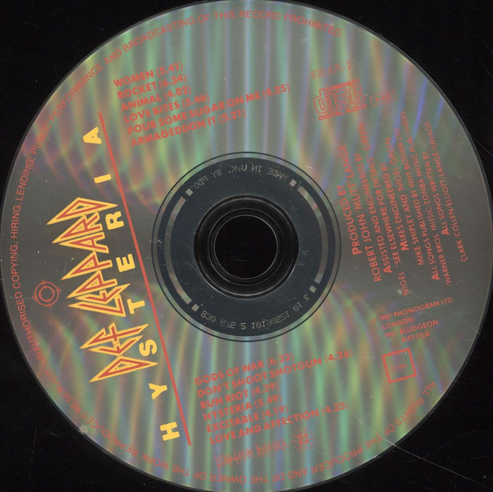 Def Leppard Hysteria UK CD album (CDLP) DEFCDHY447089