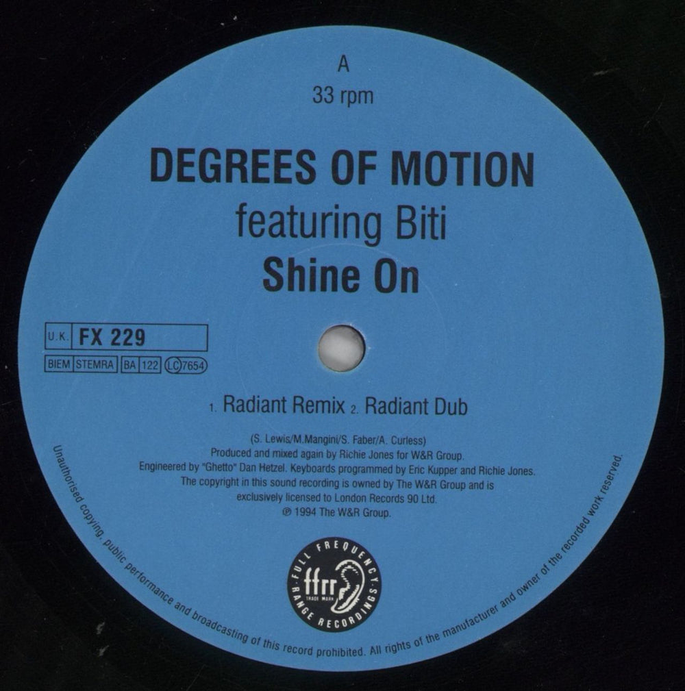 Degrees Of Motion Shine On UK 12" vinyl single (12 inch record / Maxi-single) DFM12SH195894