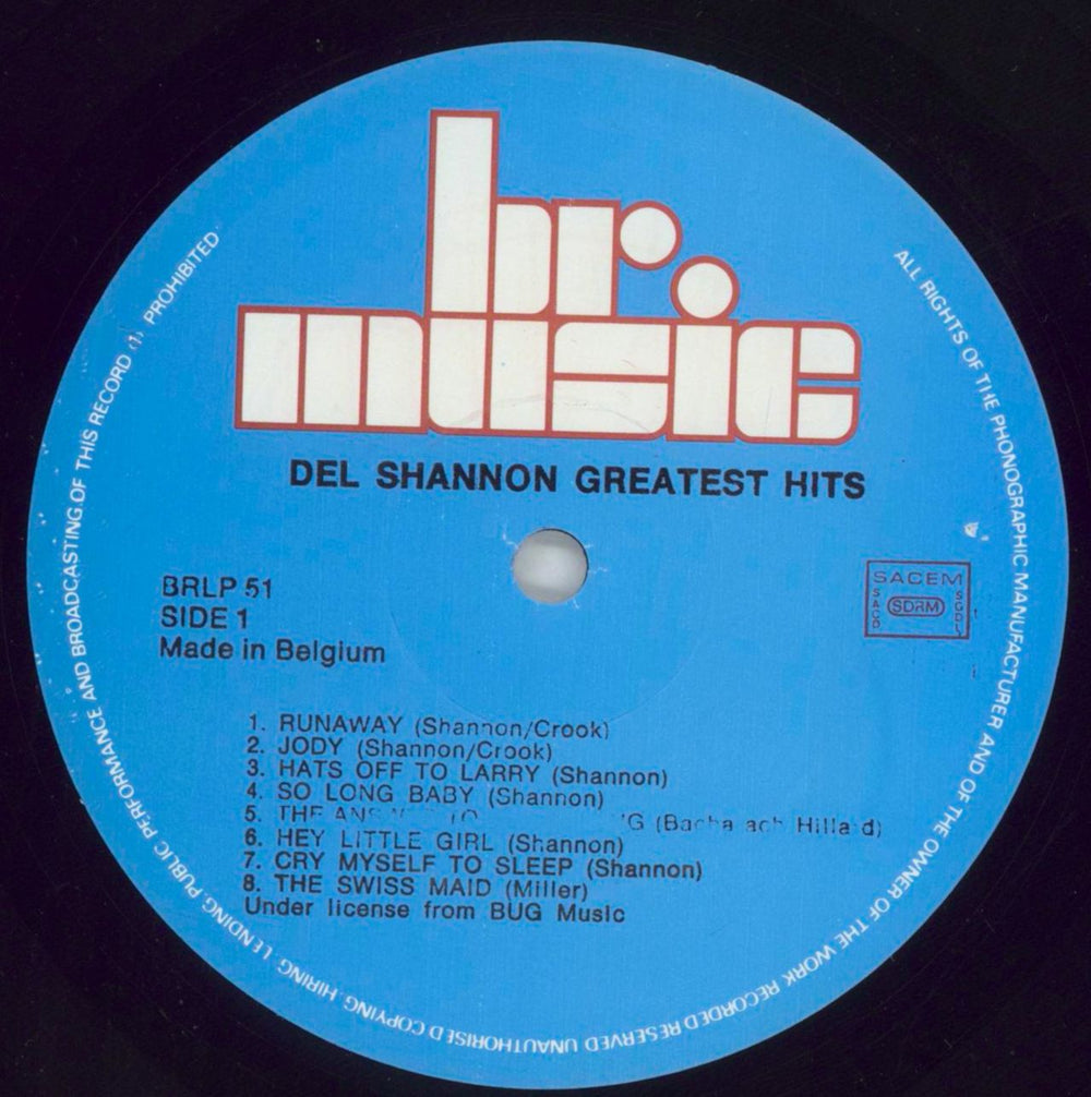 Del Shannon Greatest Hits Belgian vinyl LP album (LP record) NNNLPGR681380