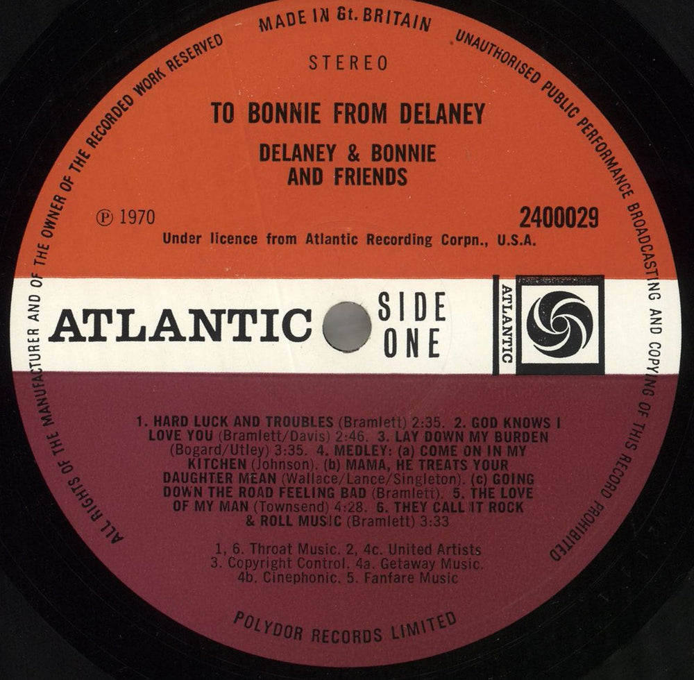 Delaney & Bonnie To Bonnie From Delaney - VG UK vinyl LP album (LP record) D&BLPTO718926