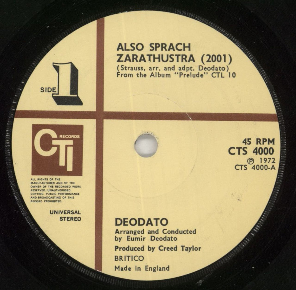 Deodato Also Sprach Zarathustra (2001) UK 7" vinyl single (7 inch record / 45) CTS4000