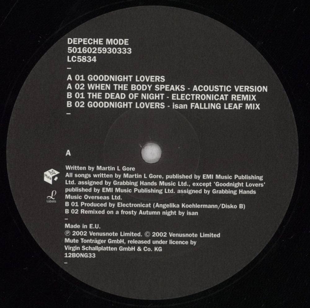 Depeche Mode Goodnight Lovers UK 12" vinyl single (12 inch record / Maxi-single) DEP12GO846145