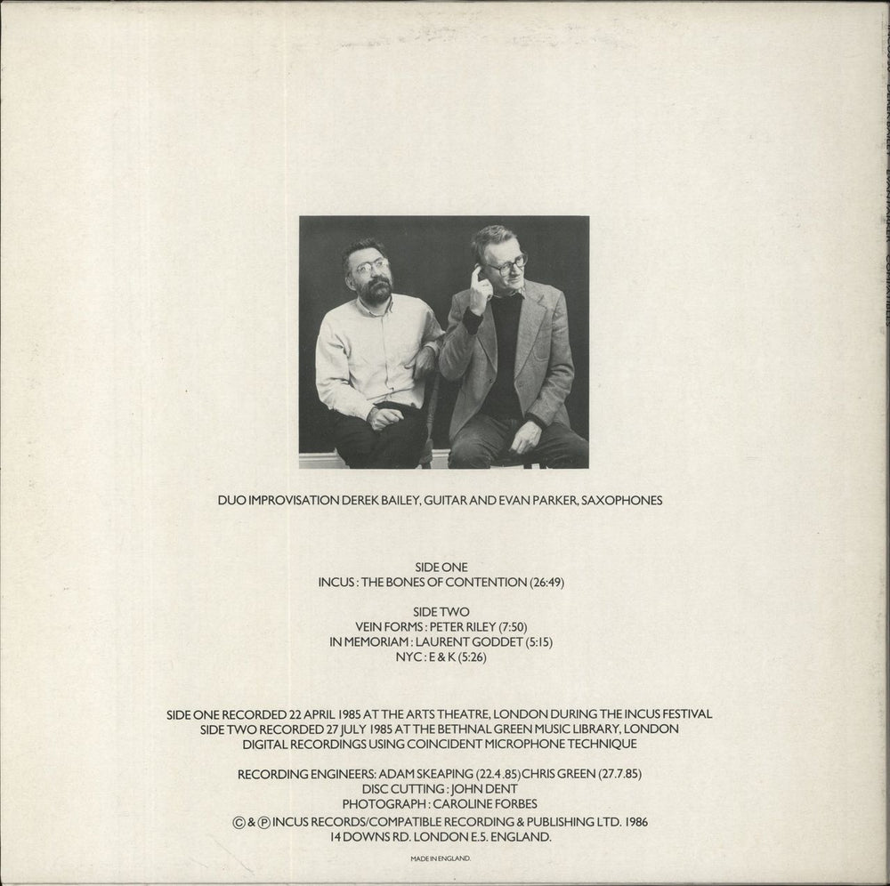 Derek Bailey Compatibles UK vinyl LP album (LP record)