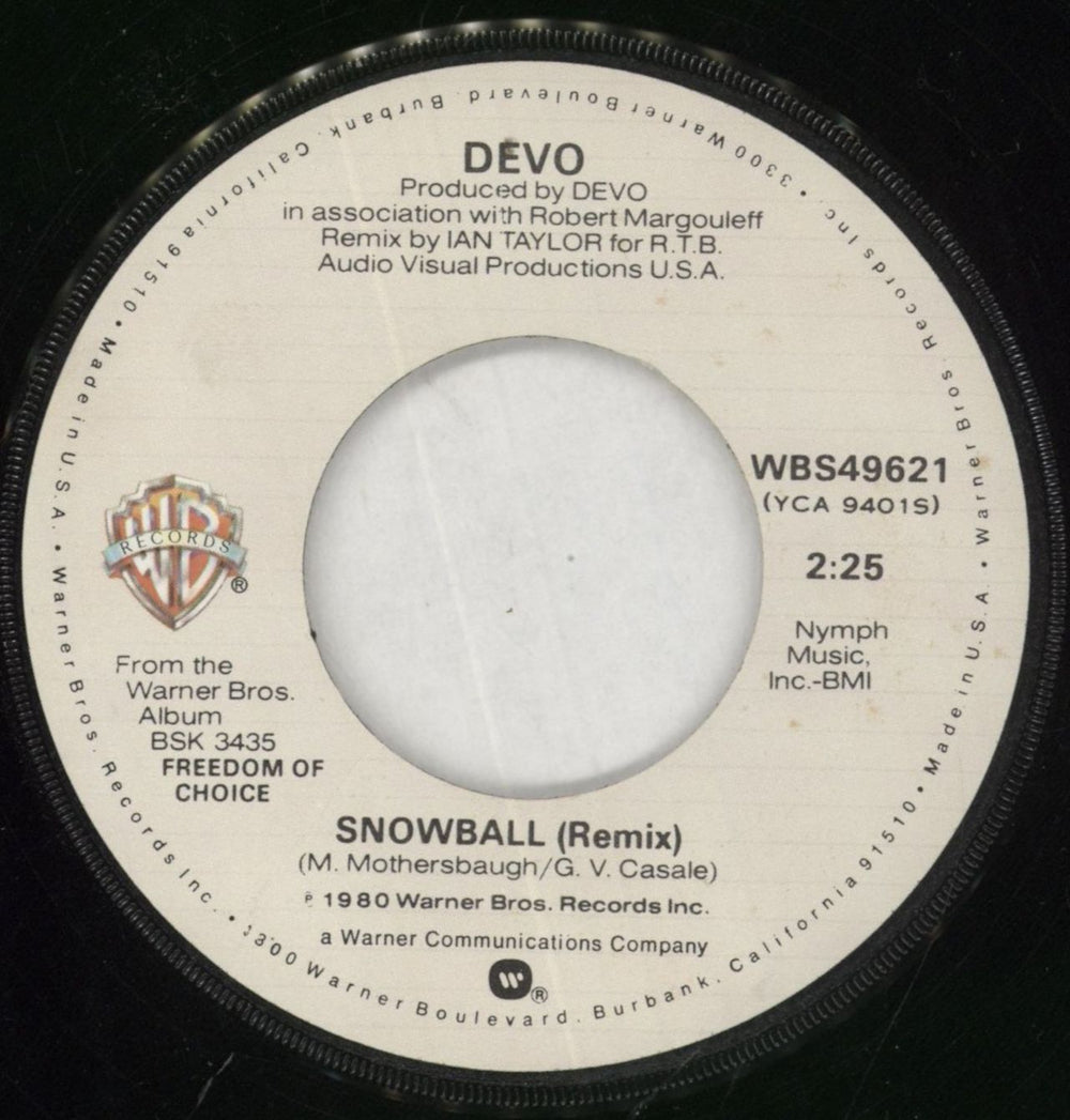 Devo Freedom Of Choice / Snowball US 7" vinyl single (7 inch record / 45)
