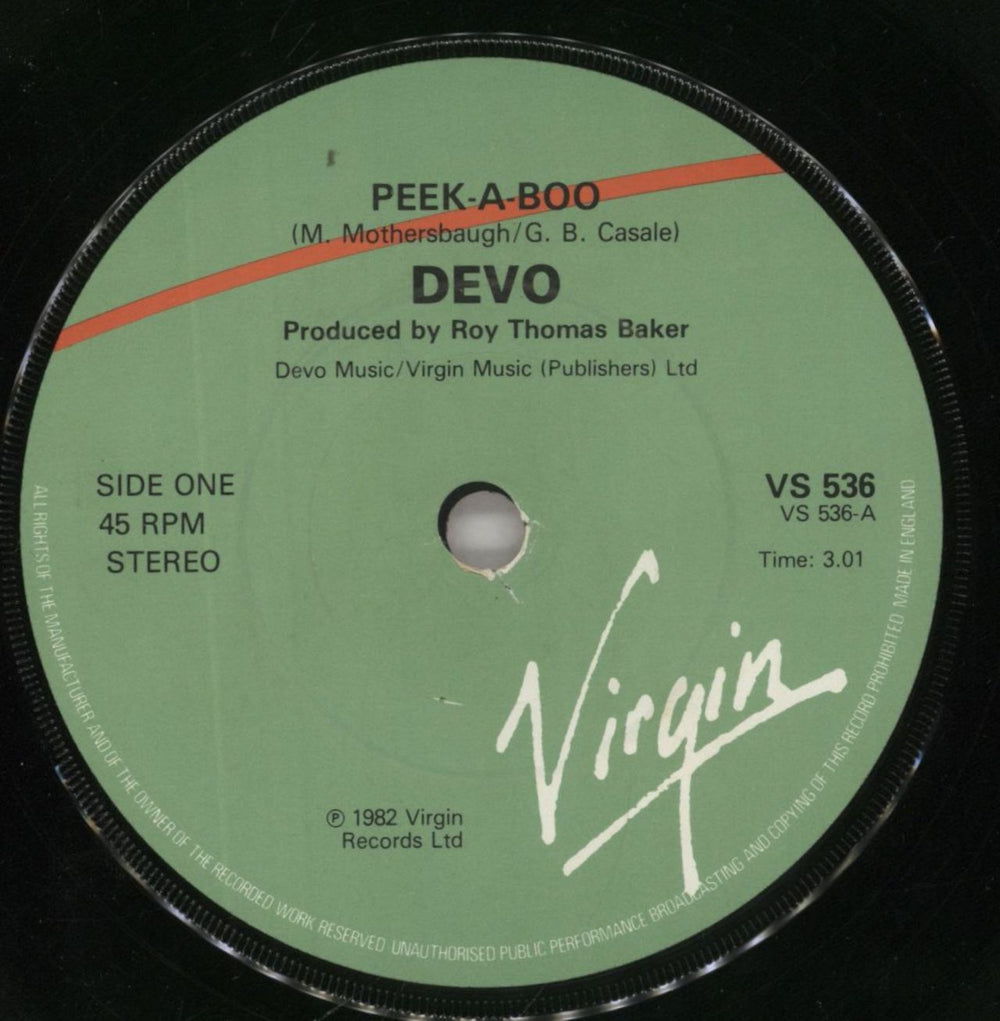 Devo Peek-A-Boo UK 7" vinyl single (7 inch record / 45) DVO07PE703310