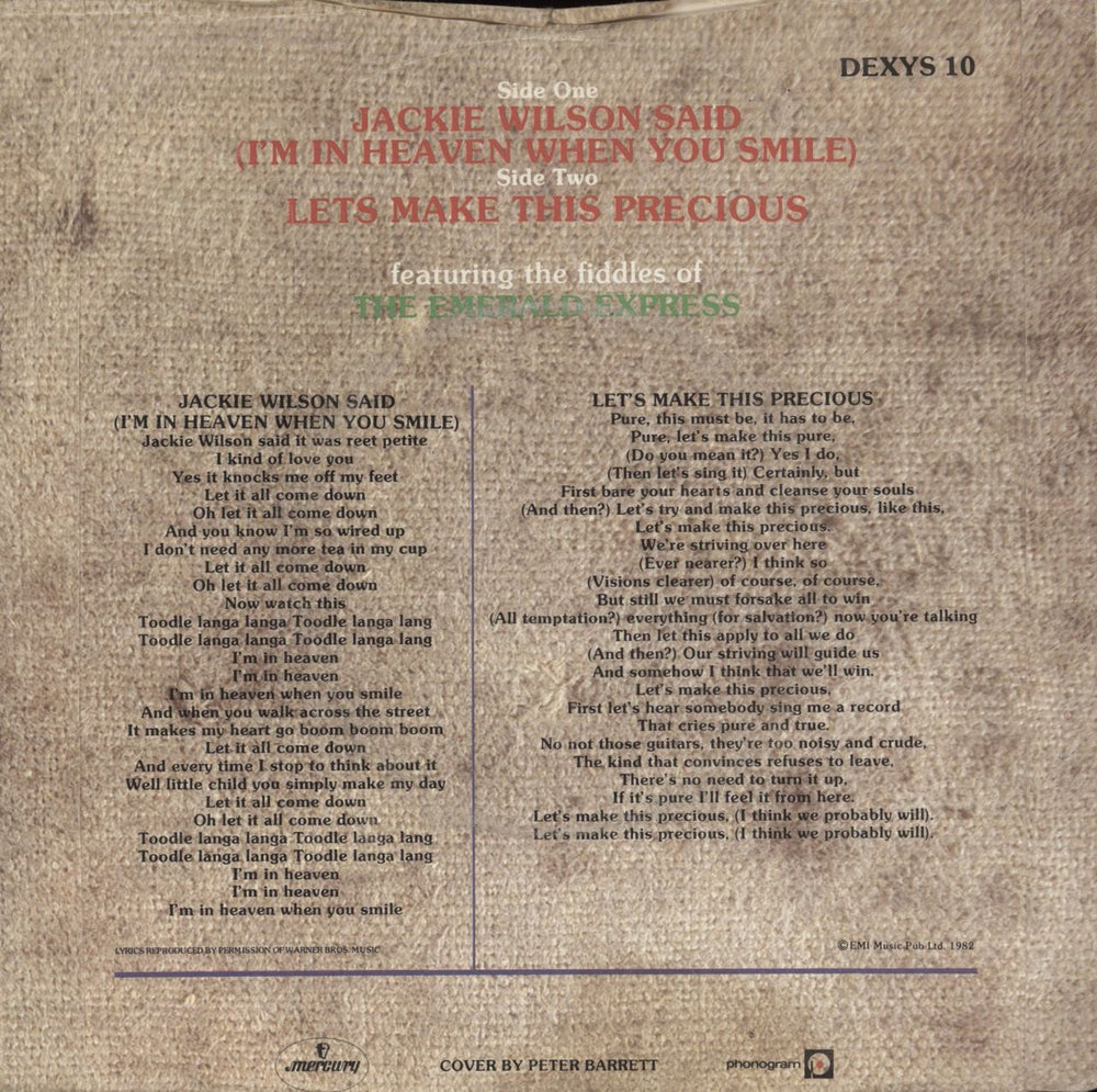 Dexys Midnight Runners Jackie Wilson Said (I'm In Heaven When You Smile) UK 7" vinyl single (7 inch record / 45)