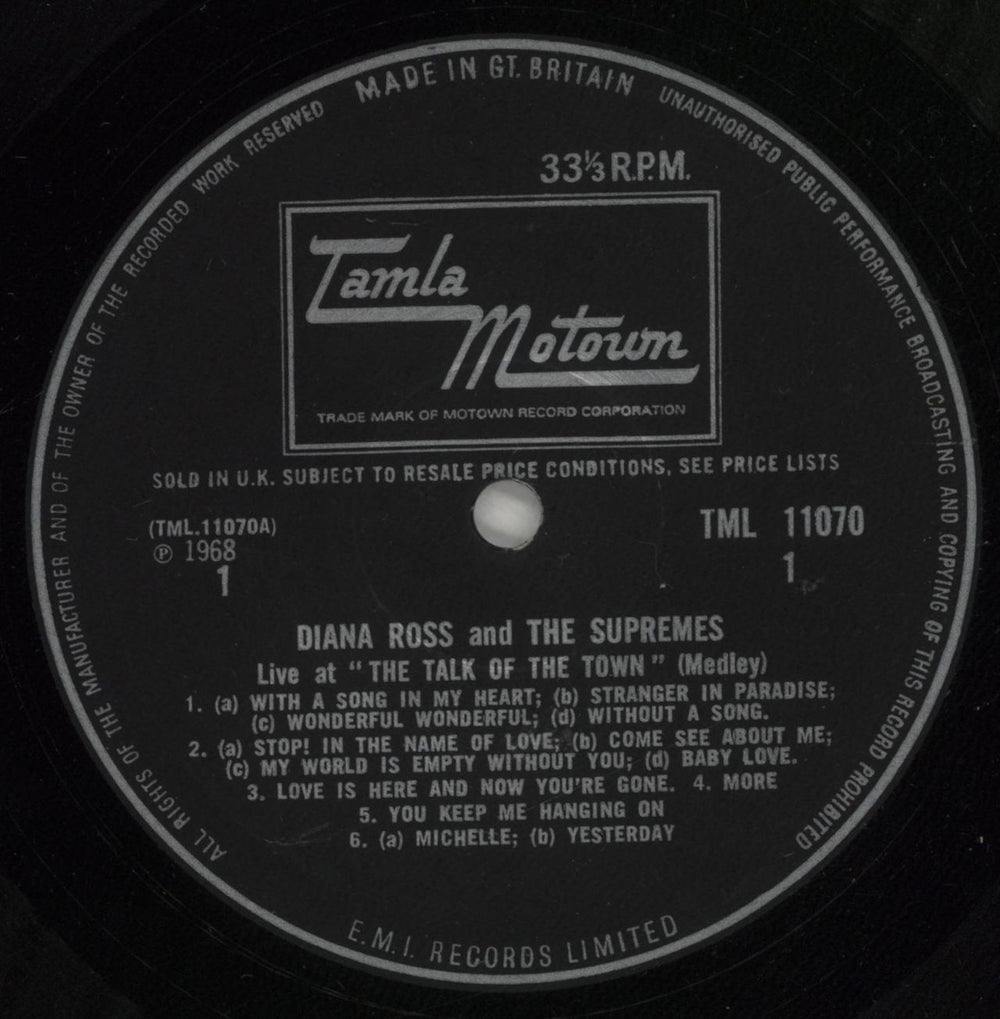 Diana Ross & The Supremes Live At London's Talk Of The Town UK vinyl LP album (LP record) D/SLPLI878728