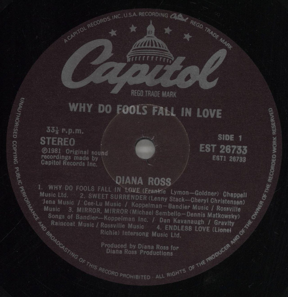 Diana Ross Why Do Fools Fall In Love UK vinyl LP album (LP record) DIALPWH238619