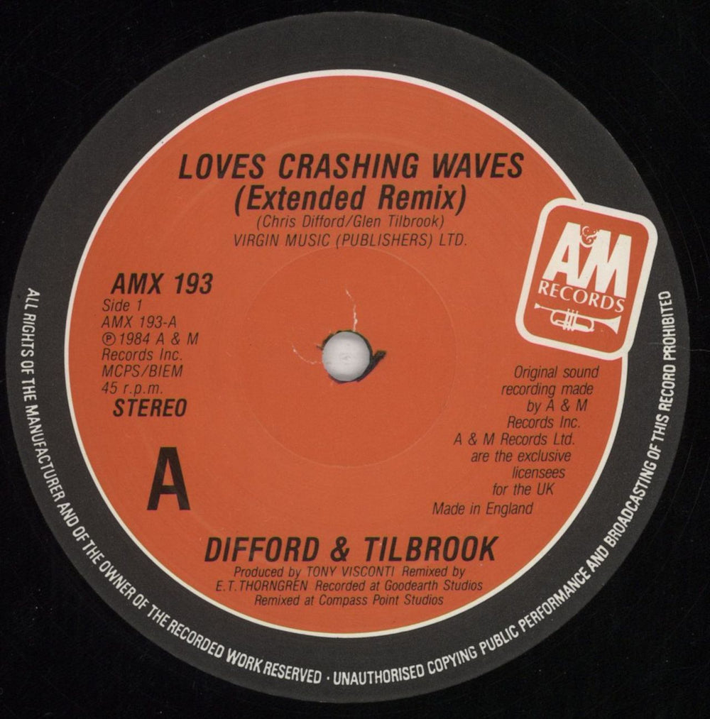 Difford & Tilbrook Loves Crashing Waves UK 12" vinyl single (12 inch record / Maxi-single) D&T12LO851283