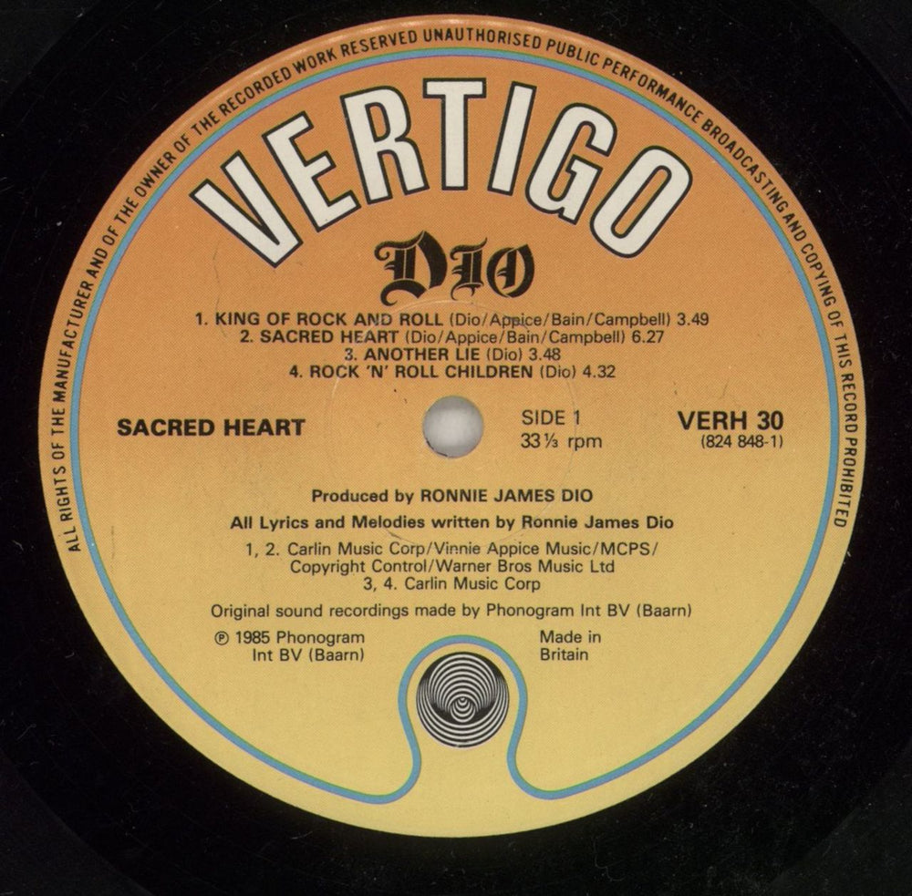 Dio Sacred Heart UK vinyl LP album (LP record) DIOLPSA869543