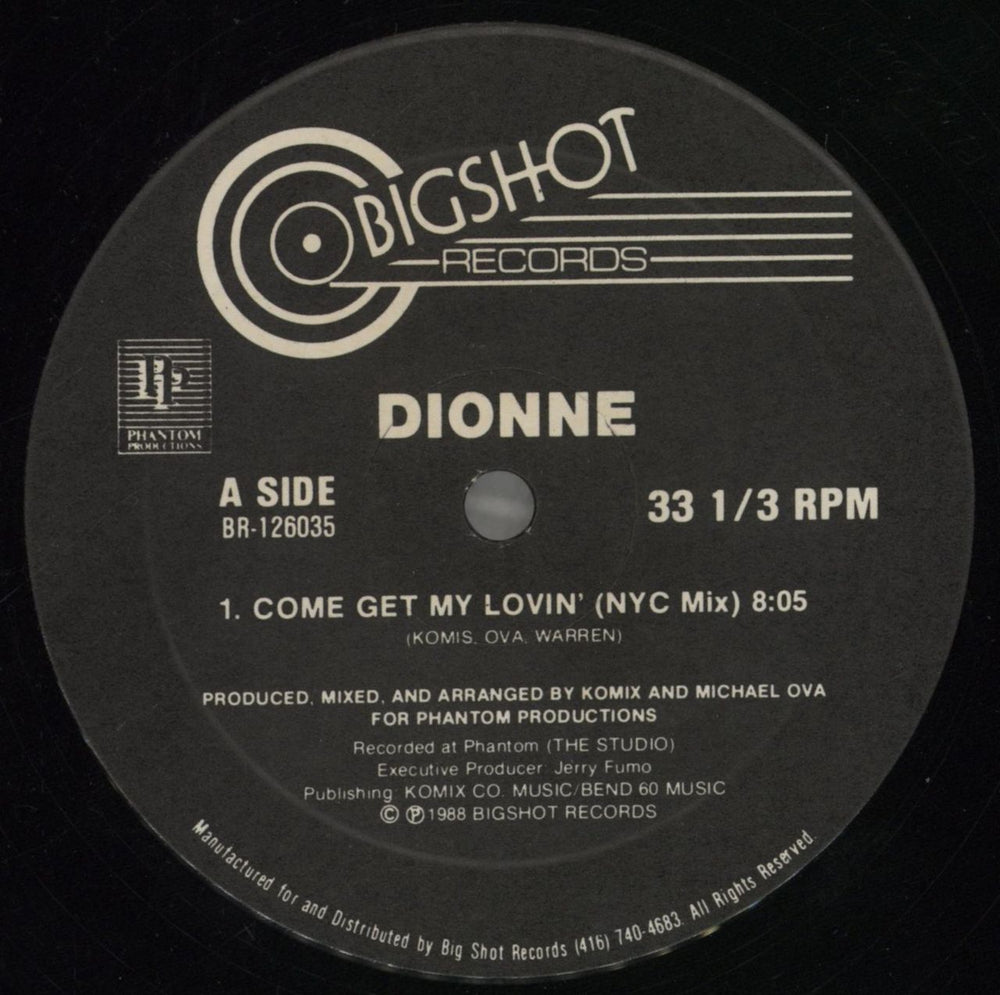 Dionne Come Get My Lovin' Canadian 12" vinyl single (12 inch record / Maxi-single) BR-126035