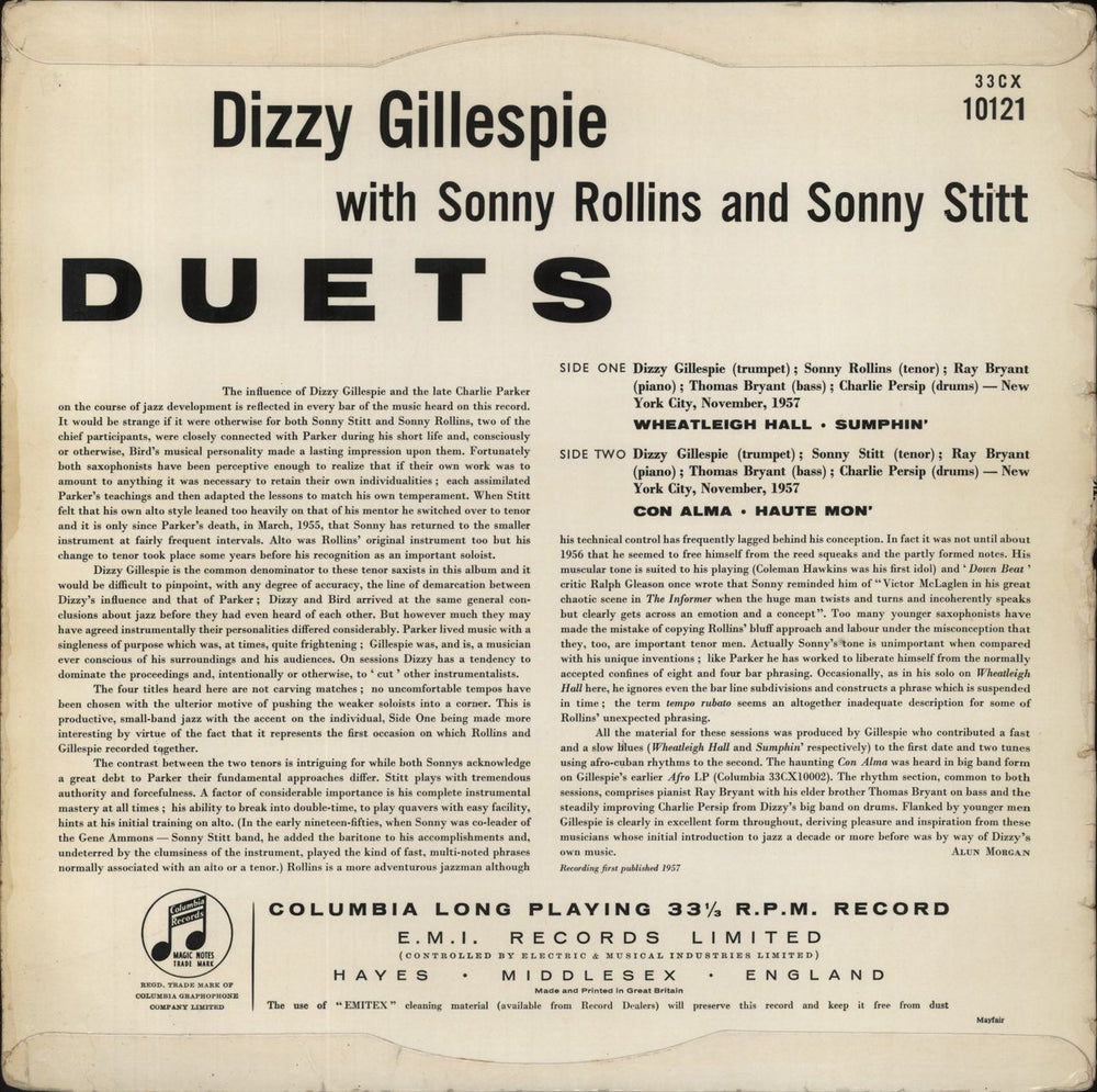 Dizzy Gillespie Duets UK vinyl LP album (LP record)