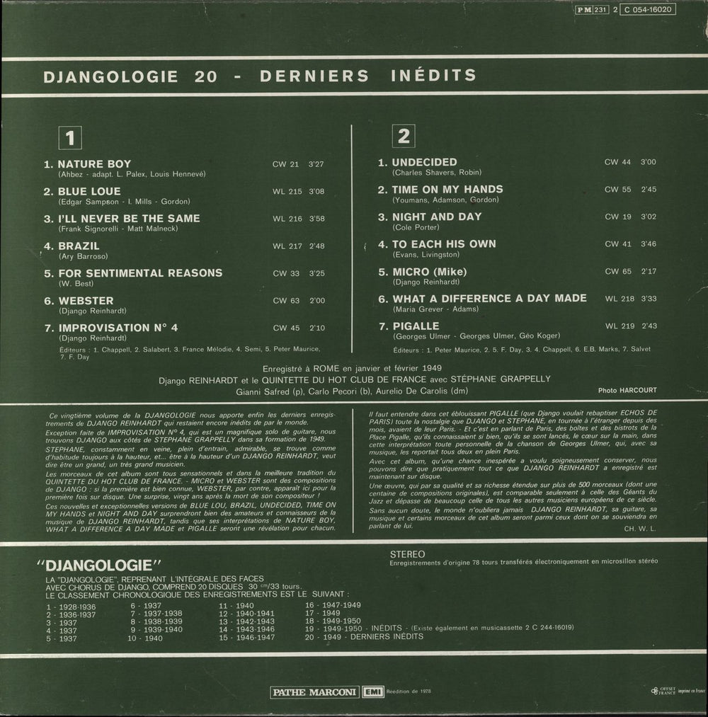 Django Reinhardt Djangologie 20 (1949) French vinyl LP album (LP record)