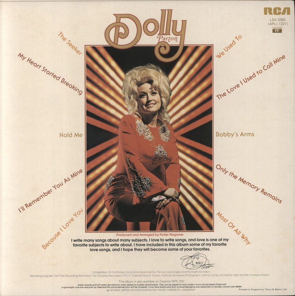 Dolly Parton Dolly UK vinyl LP album (LP record)
