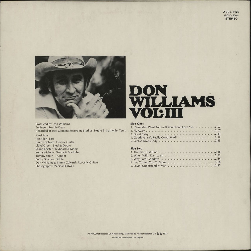 Don Williams Vol. III UK vinyl LP album (LP record)