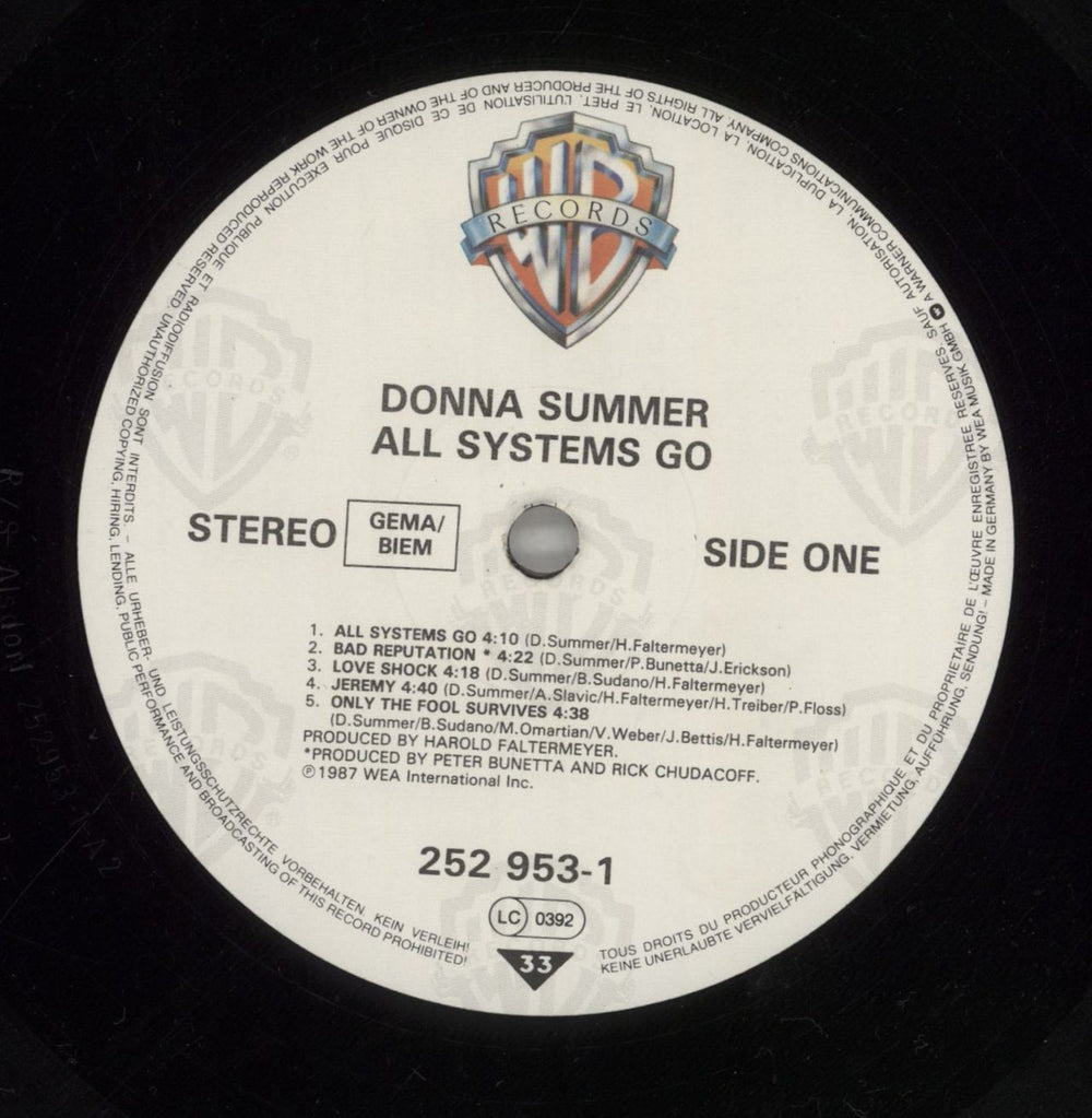 Donna Summer All Systems Go UK vinyl LP album (LP record) SUMLPAL631000