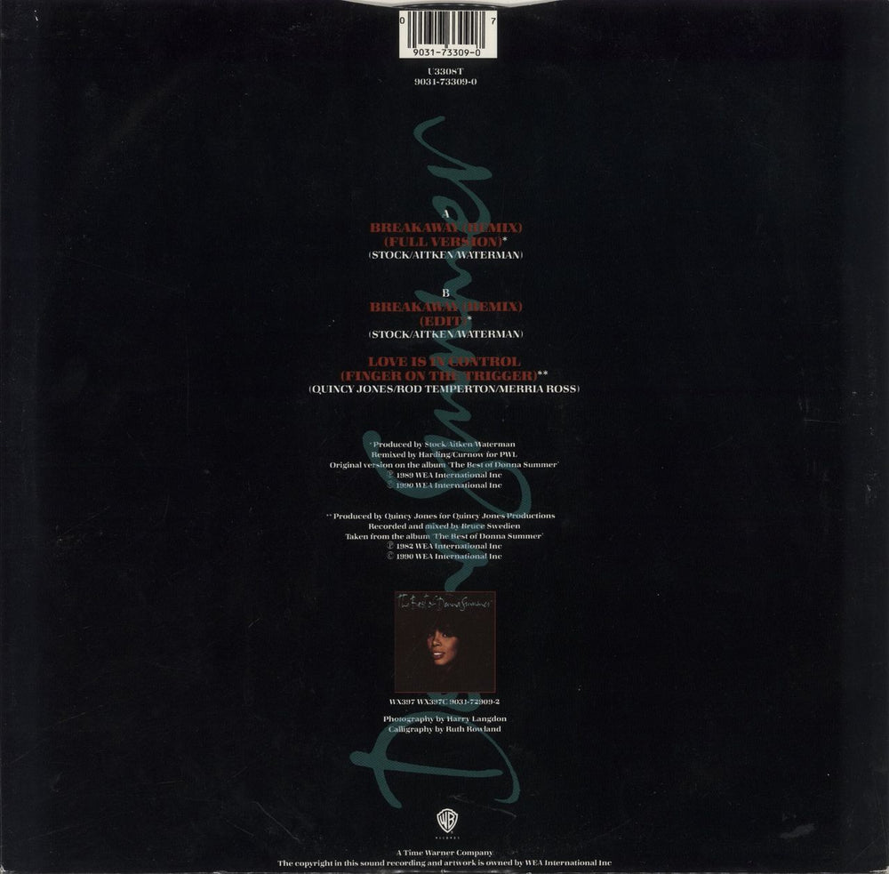 Donna Summer Breakaway Remix UK 12" vinyl single (12 inch record / Maxi-single) 090317330907