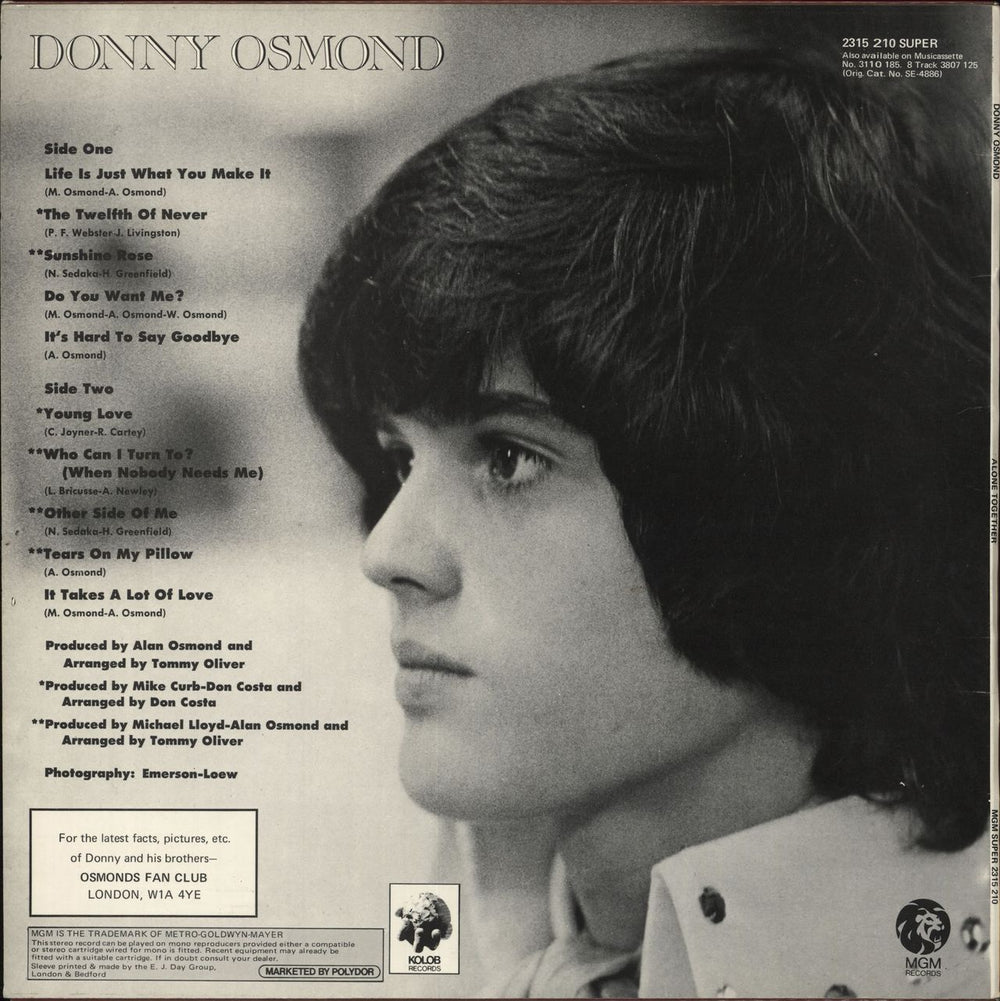 Donny Osmond Alone Together UK vinyl LP album (LP record)