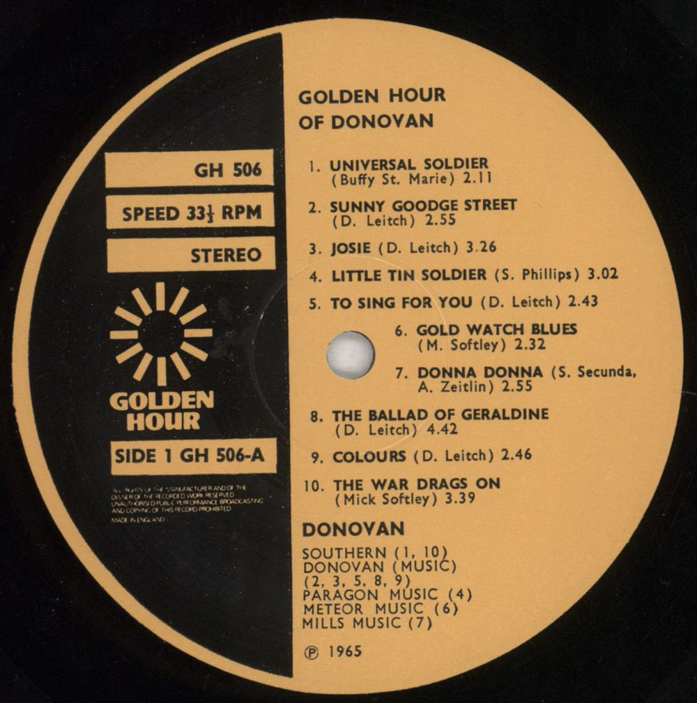 Donovan Golden Hour Of Donovan - 1st - EX UK vinyl LP album (LP record) DOVLPGO289785