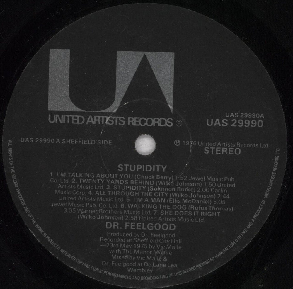 Dr Feelgood Stupidity - 1st - Sticker + 7" UK vinyl LP album (LP record) DRFLPST844027