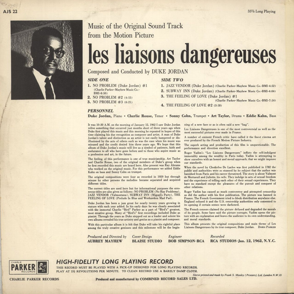 Duke Jordan Les Liaisons Dangereuses UK vinyl LP album (LP record)