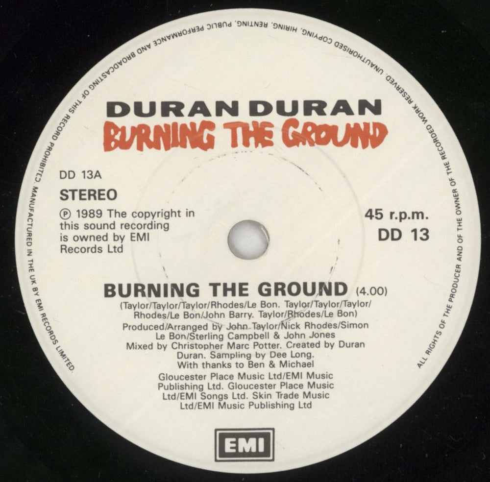 Duran Duran Burning The Ground UK 7" vinyl single (7 inch record / 45) DDN07BU640399