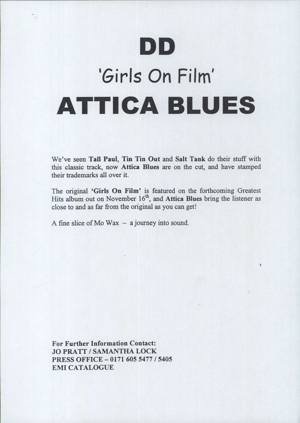 Duran Duran Girls On Film - Attica Blues Mixes UK Promo 12" vinyl single (12 inch record / Maxi-single) DDN12GI124051