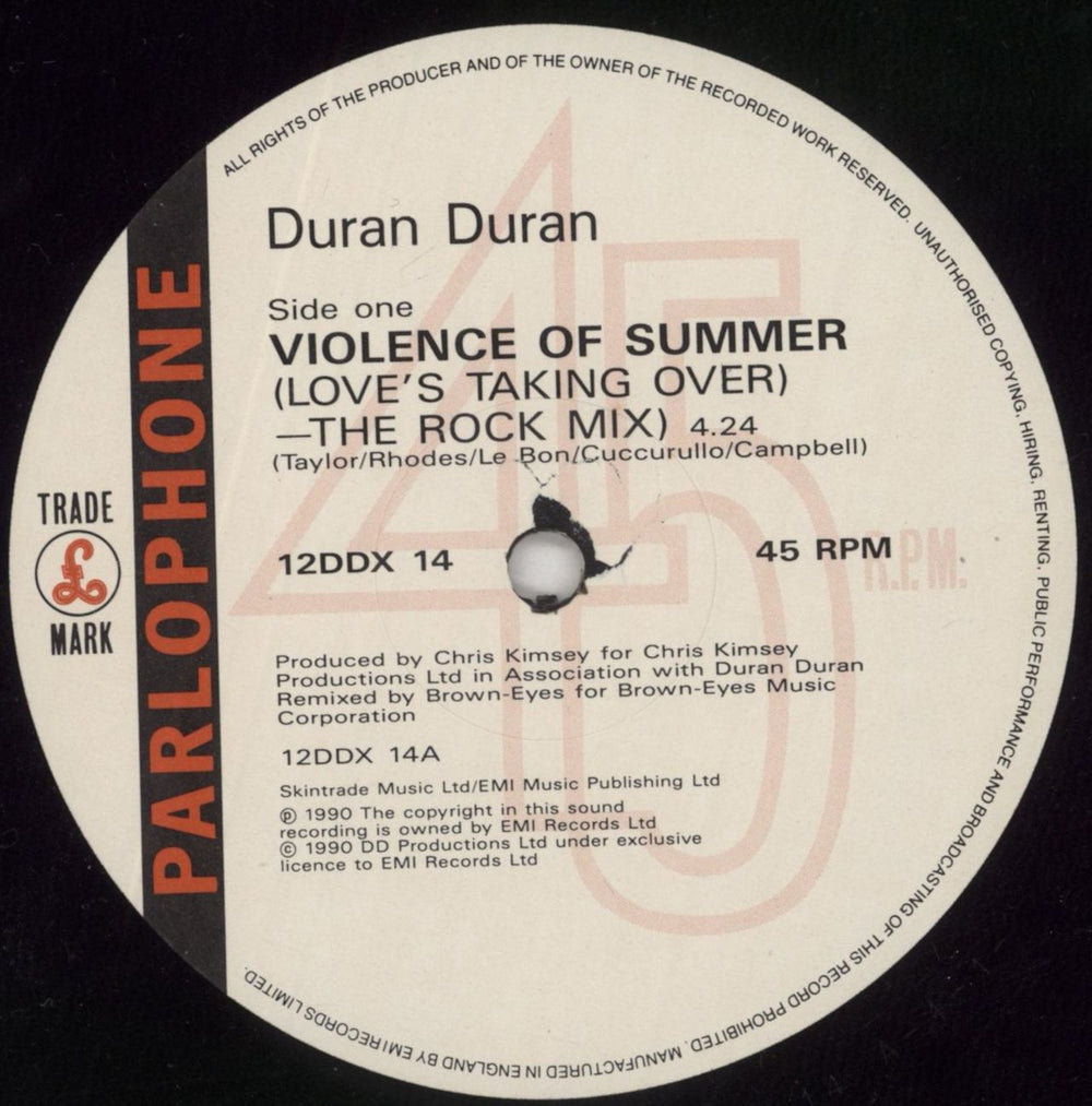 Duran Duran Violence Of Summer - Remix UK 12" vinyl single (12 inch record / Maxi-single) DDN12VI07688