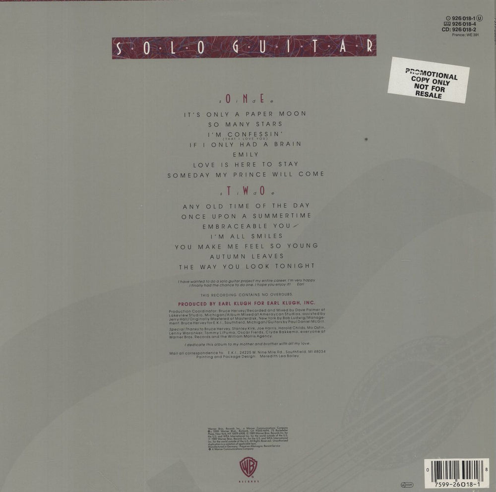 Earl Klugh Solo Guitar German vinyl LP album (LP record) 075992601818