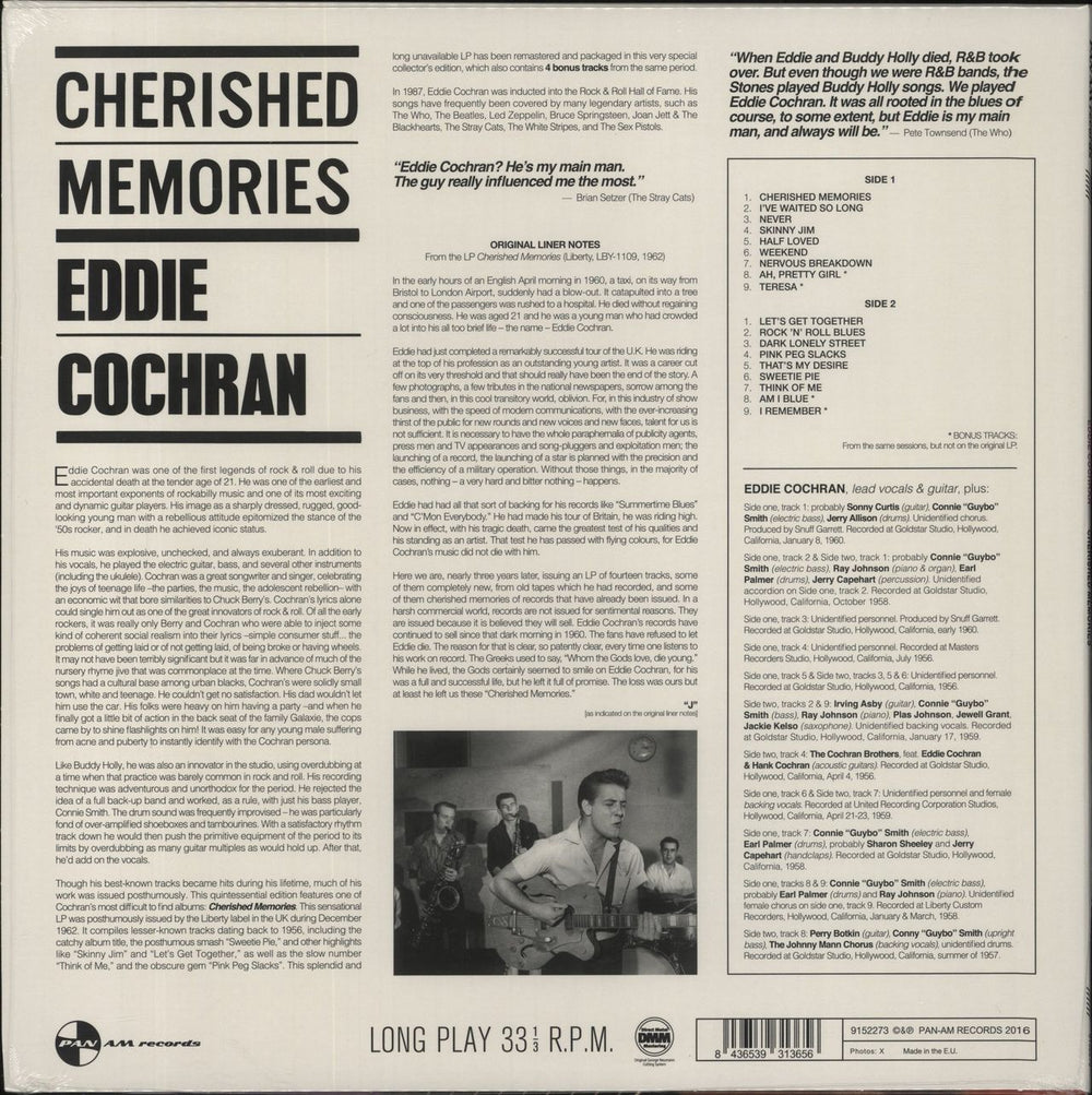 Eddie Cochran Cherished Memories Of Eddie Cochran - 180gm Vinyl UK vinyl LP album (LP record) 8436539313656