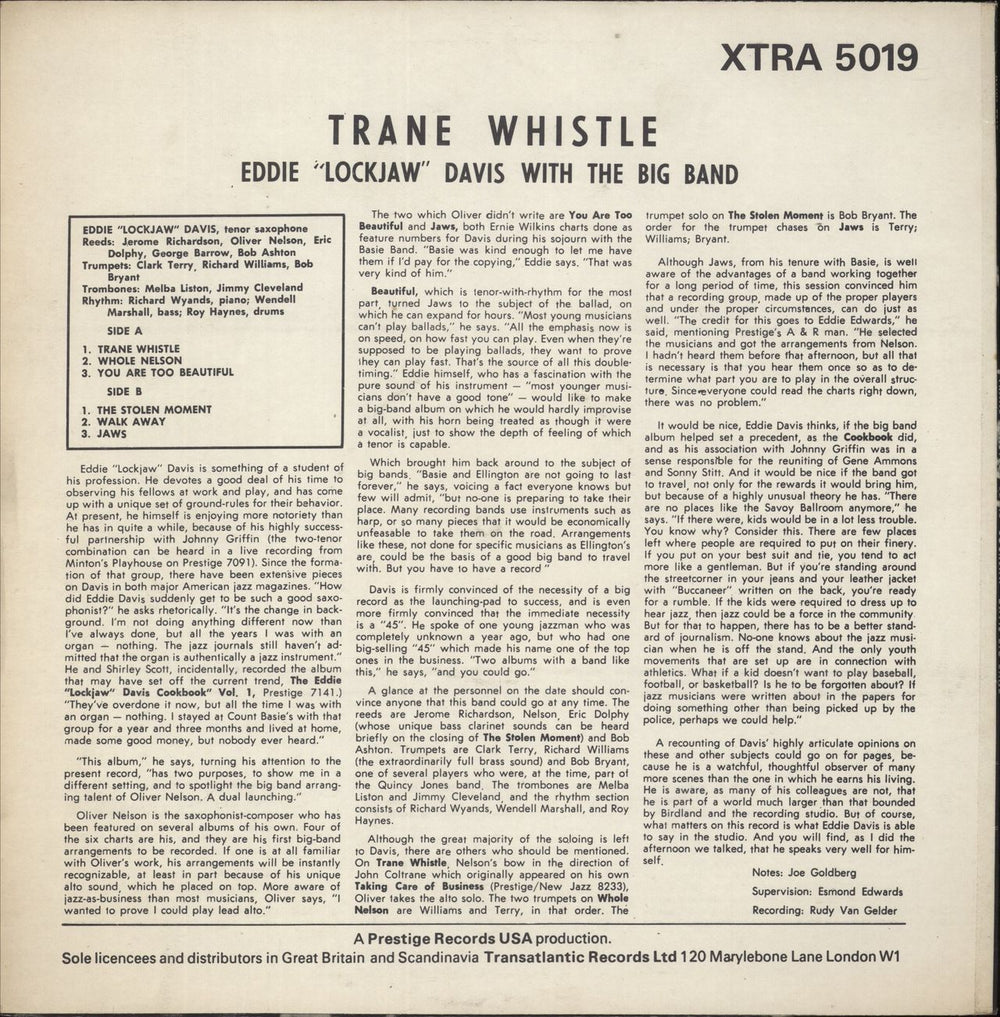 Eddie 'Lockjaw' Davis Trane Whistle UK vinyl LP album (LP record)