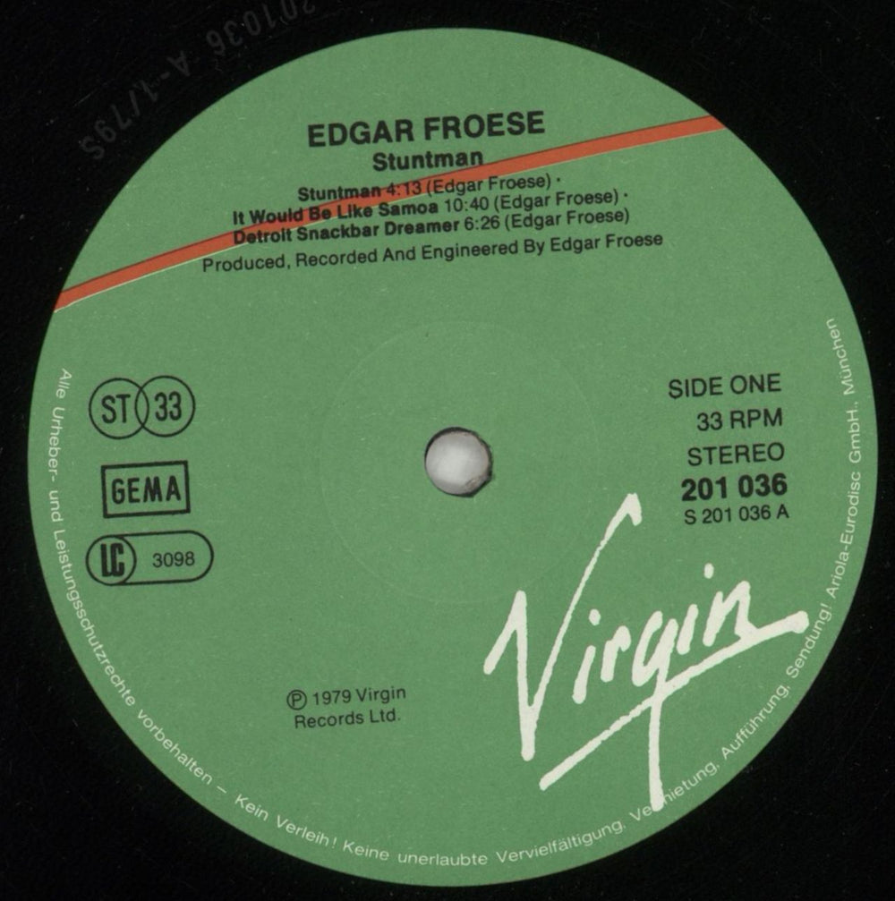 Edgar Froese Stuntman German vinyl LP album (LP record) FROLPST851981
