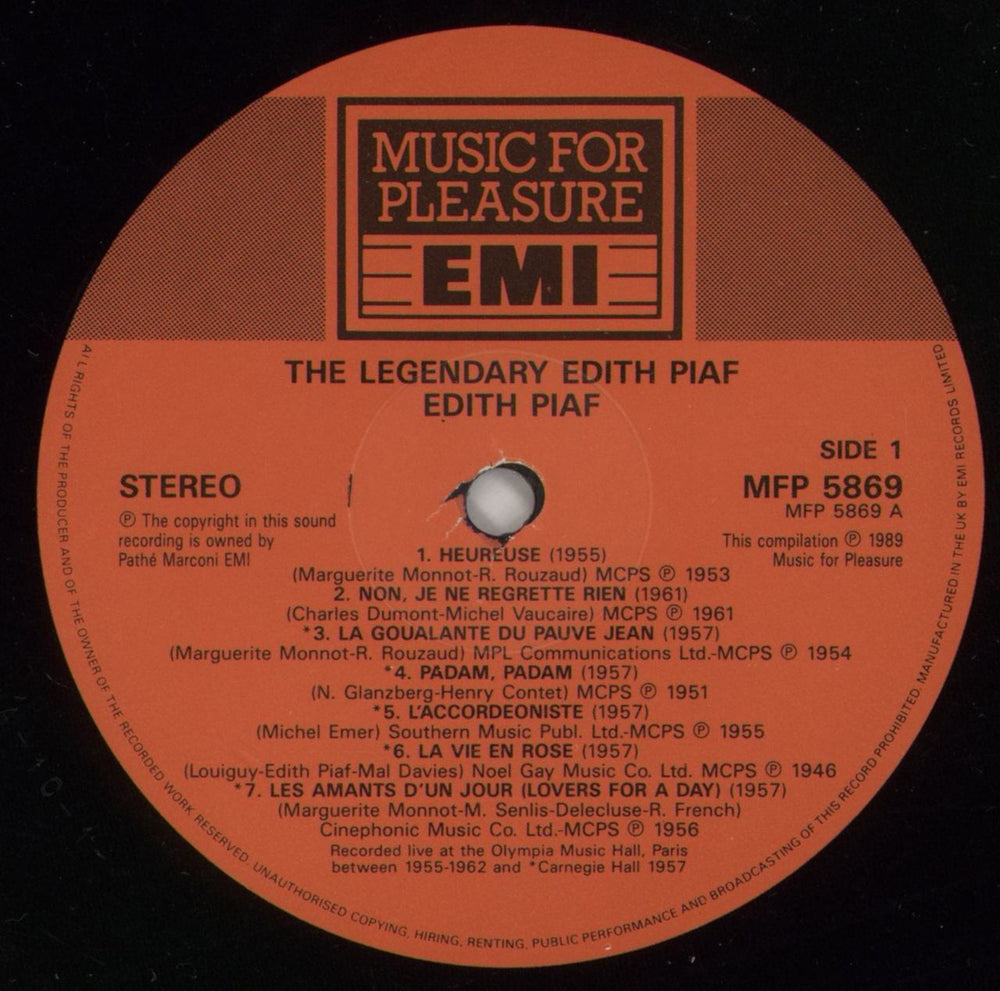 Edith Piaf The Legendary Edith Piaf UK vinyl LP album (LP record) EPFLPTH801347