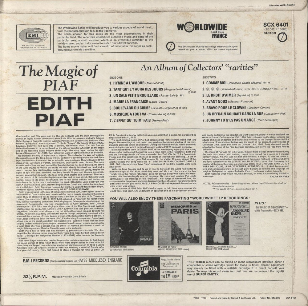 Edith Piaf The Magic of Piaf UK vinyl LP album (LP record)