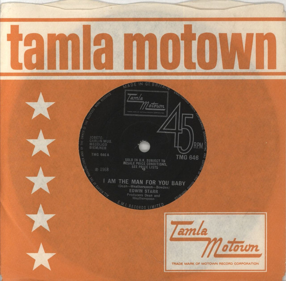 Edwin Starr I Am The Man For You Baby UK 7" vinyl single (7 inch record / 45) TMG646