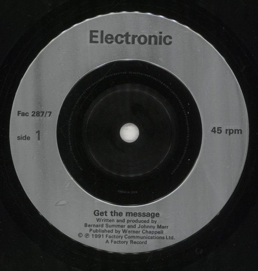 Electronic Get The Message - Injection Moulded UK 7" vinyl single (7 inch record / 45) ELE07GE856608