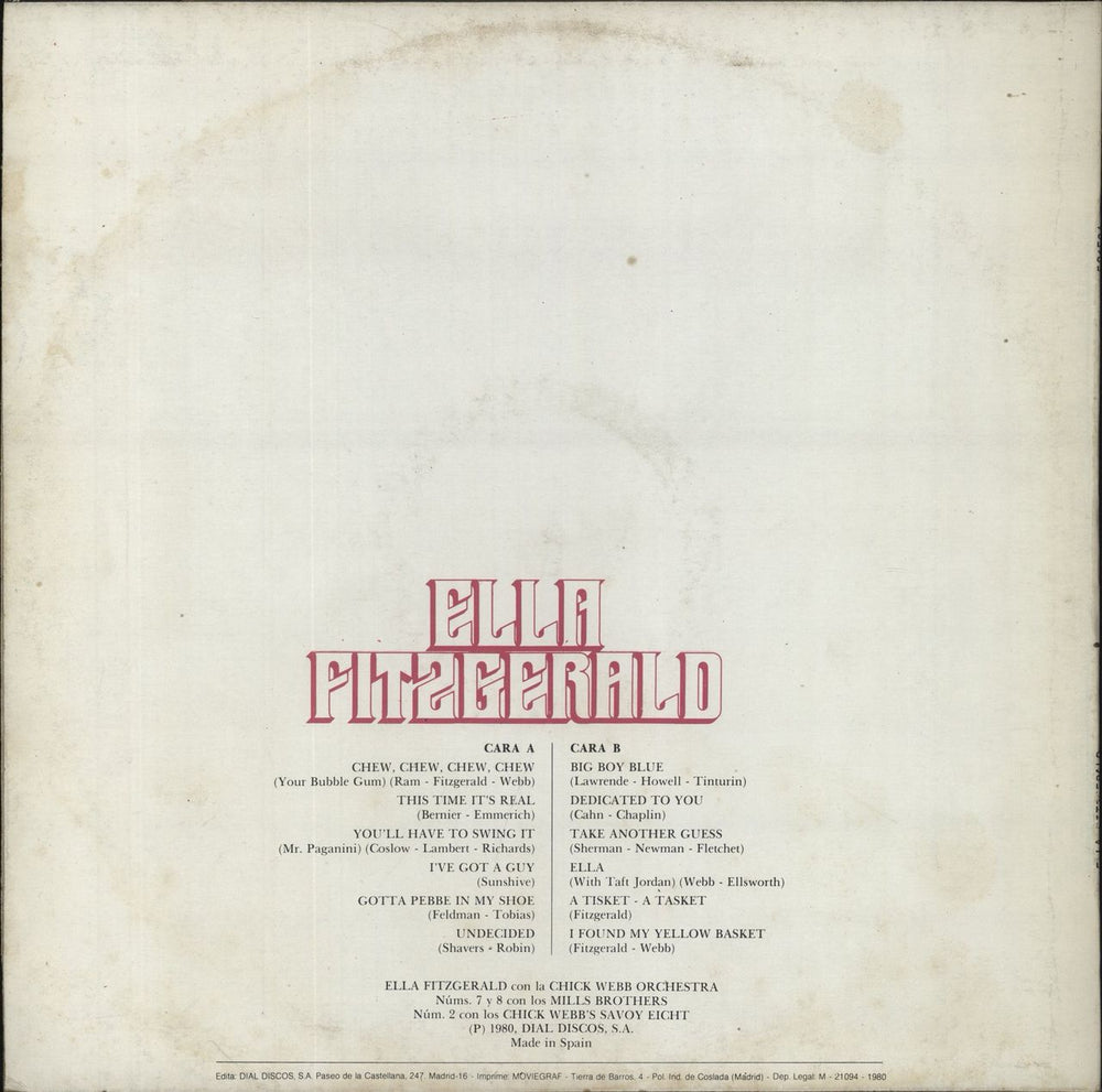 Ella Fitzgerald Ella Fitzgerald Spanish vinyl LP album (LP record)