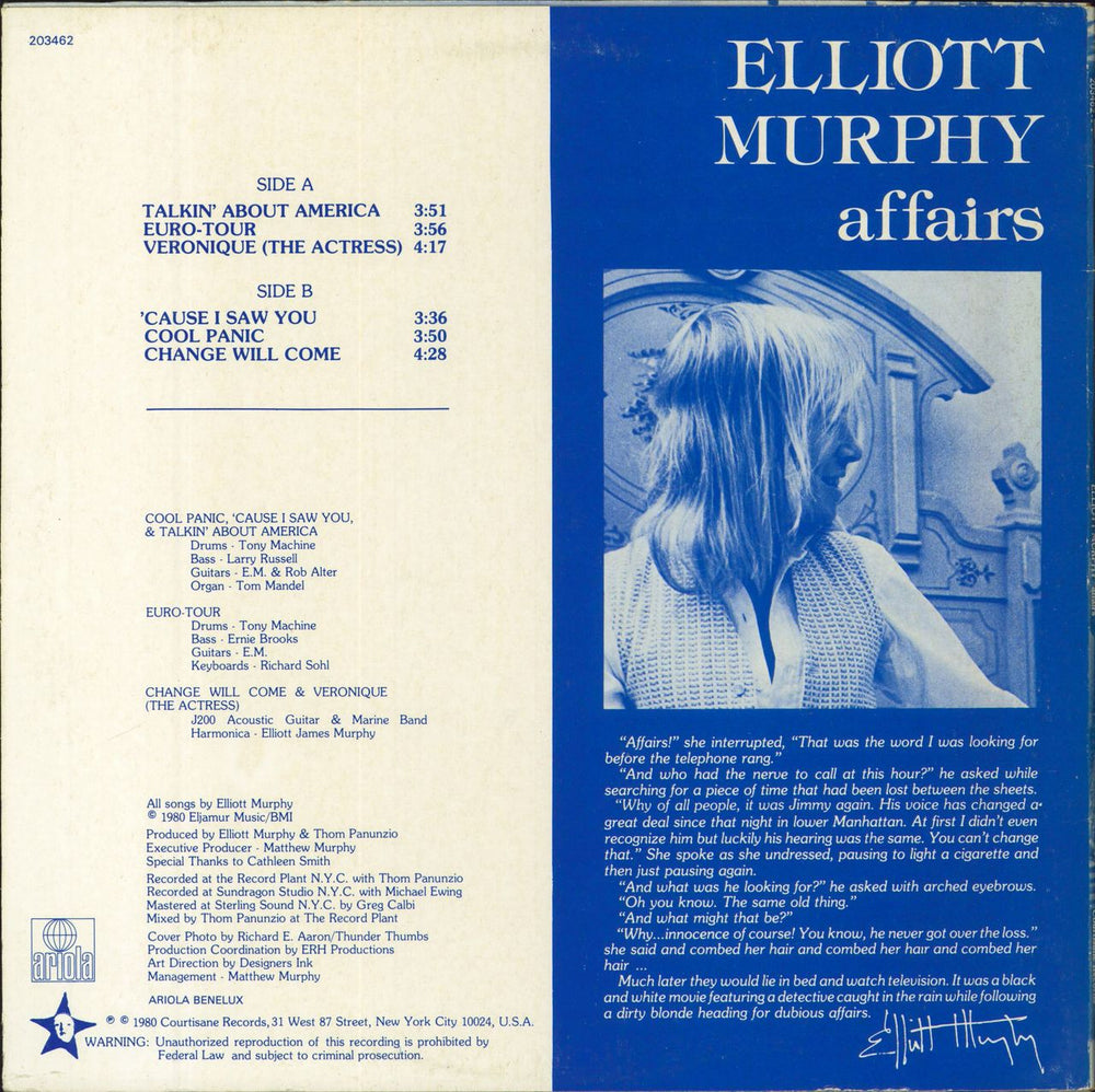 Elliot Murphy Affairs Dutch 12" vinyl single (12 inch record / Maxi-single)